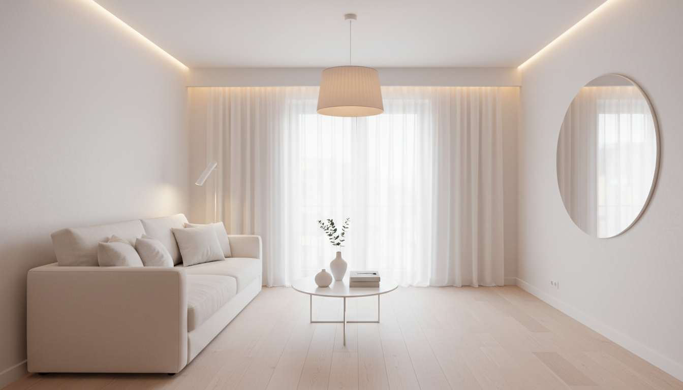 白を基調とした色使いと間接照明が開放感の鍵になります